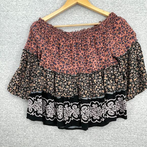 Aeropostale Blouse Womens Small Floral Off Shoulder Cropped Boho Peasant Gypsy - Picture 5 of 11